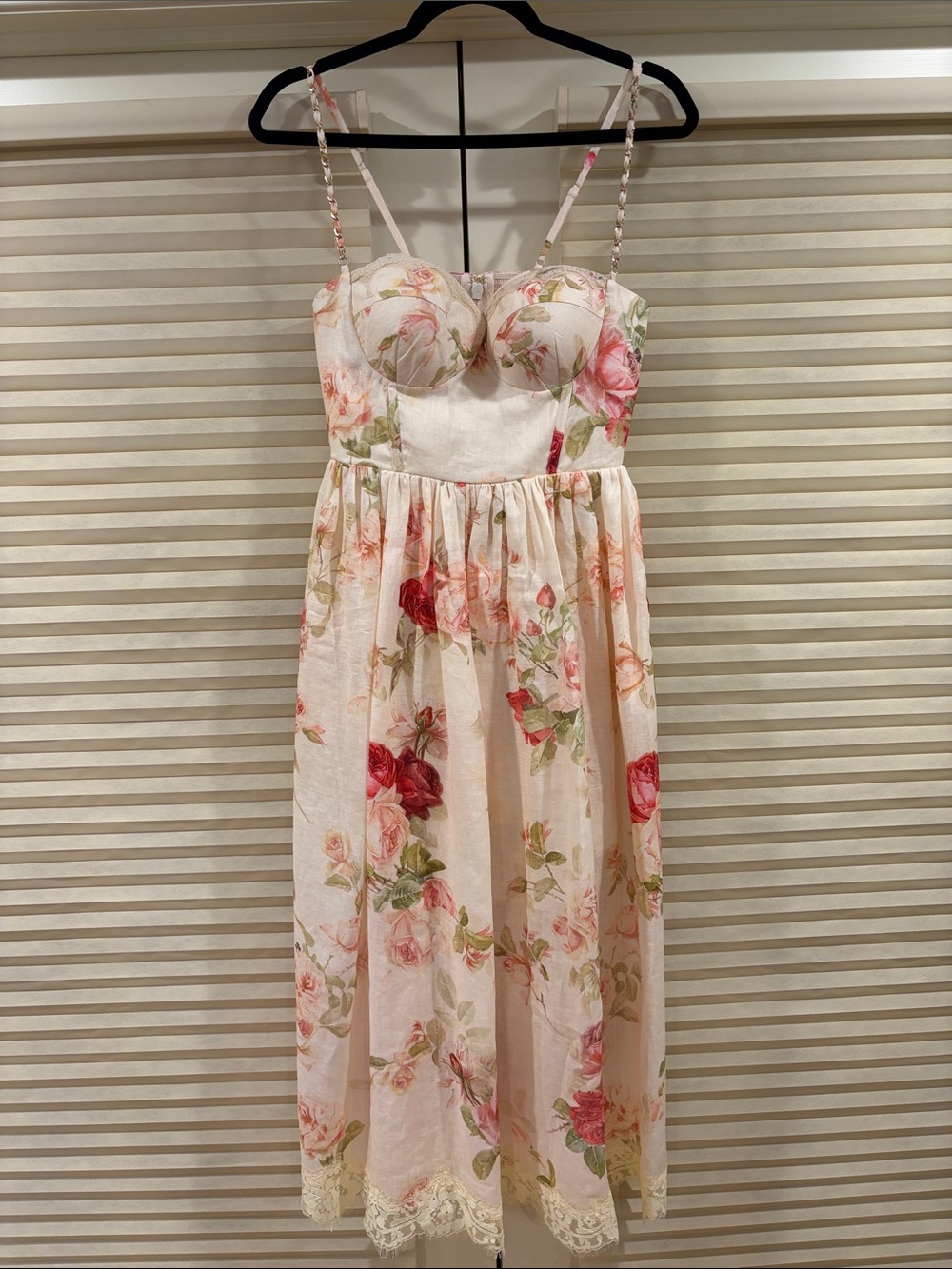 NWOT Zimmermann Cream Lace-Trim Bustier Linen Midi Dress, Size AU 2 = M